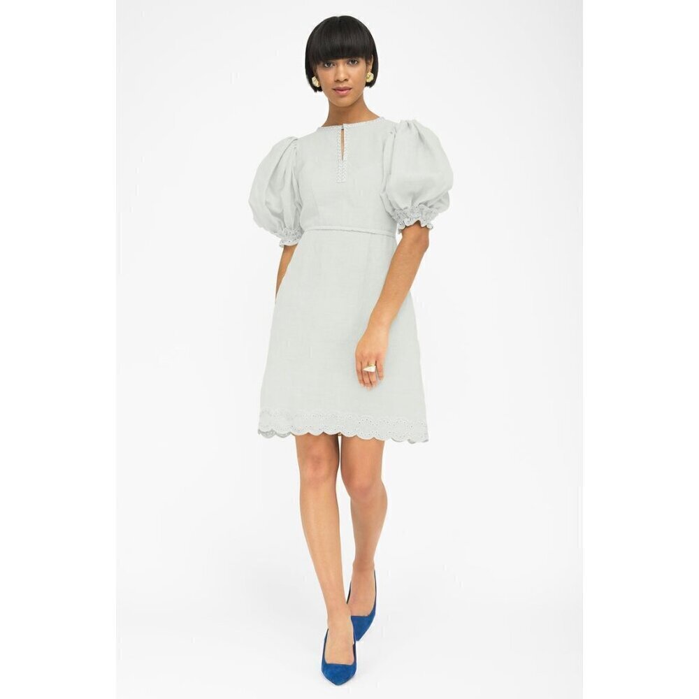 Fanm Mon Leton Embroidered Linen Mini Dress Mint Green Womens Size Small